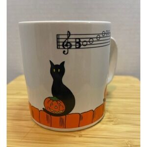 VTG 1986‎ Telco Halloween Black Cat Orange Pumpkin Coffee Mug Cup BOOOO 8oz